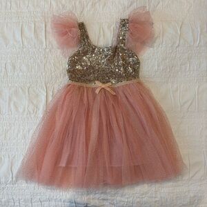 Girls Sequin Tulle formal dress, Pink &  Gold. Wedding, Flower Girl, Pageant 3T
